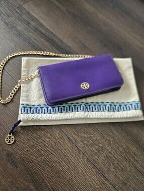 Tory Burch Long Dual Snap Purple Wallet + Chain & Branded Dustbag